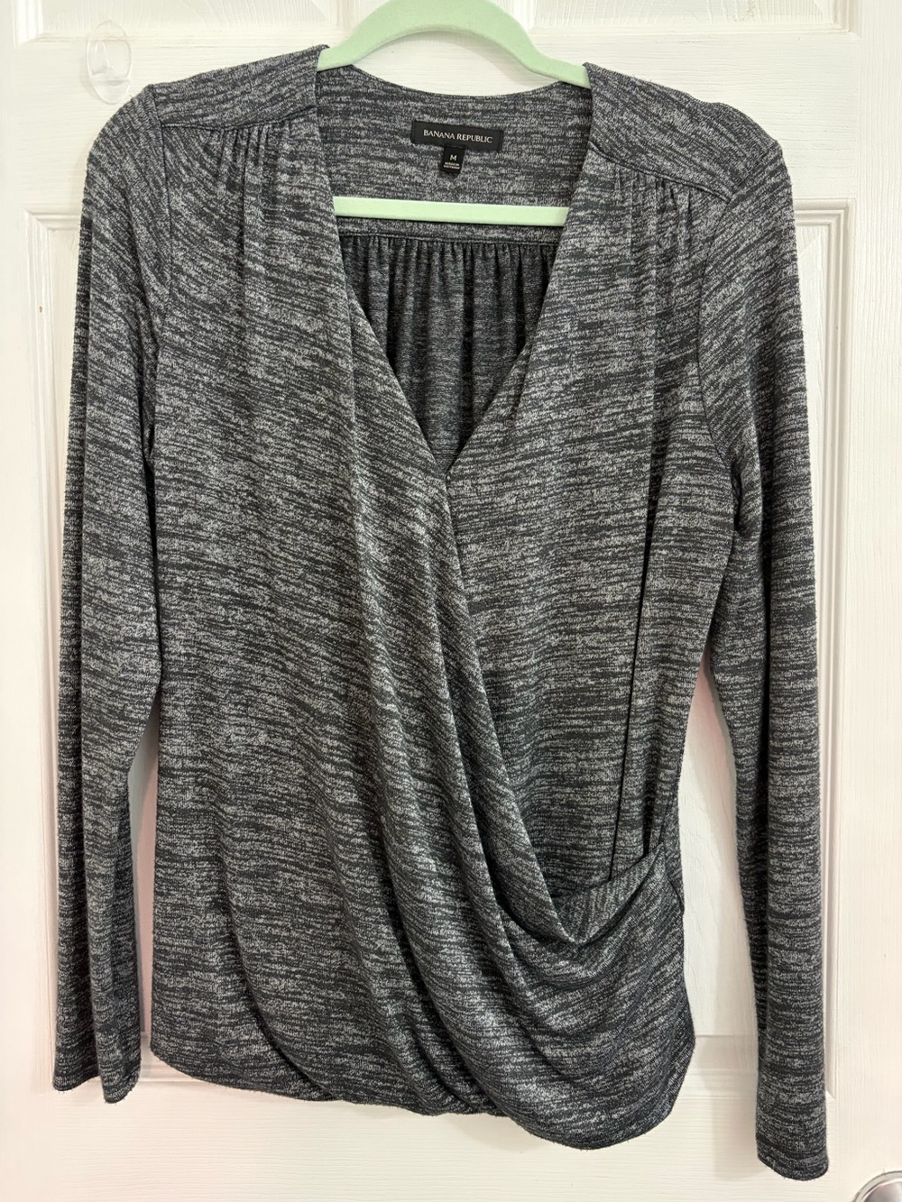 Banana Republic Gray Marl Wrap-Front Crewneck Top. Size medium $10